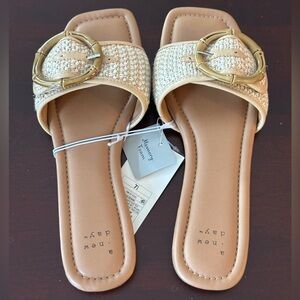 A New Day Women's Woven Rafia Buckle Sandals